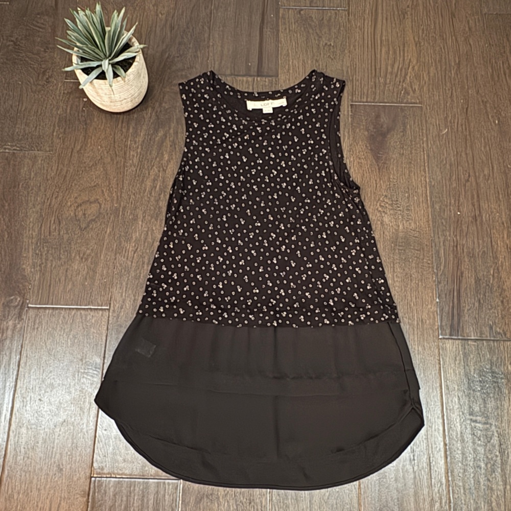 🌸 3/$25 LOFT | Black Sleeveless Top with White Dots